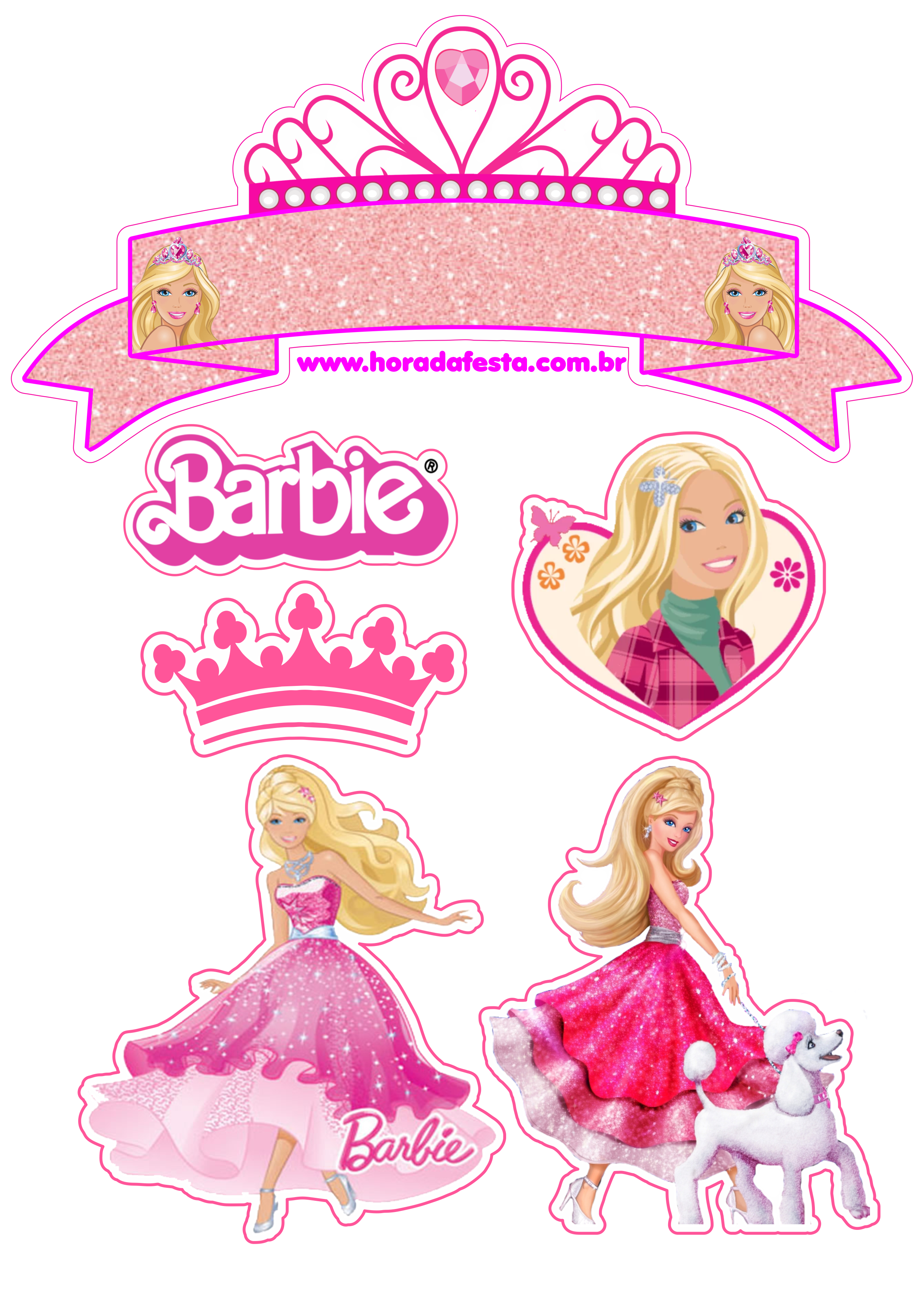 Boneca Barbie princesa topo de bolo rosa brilhante renda extra com  personalizados png